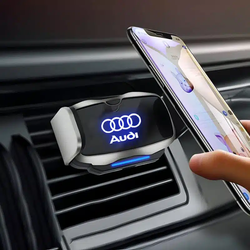 Audi Phone Holder-Auto-Clamp LED Air Vent Car Mount 1 Audi phone holder auto-clamp LED logo black air vent mount