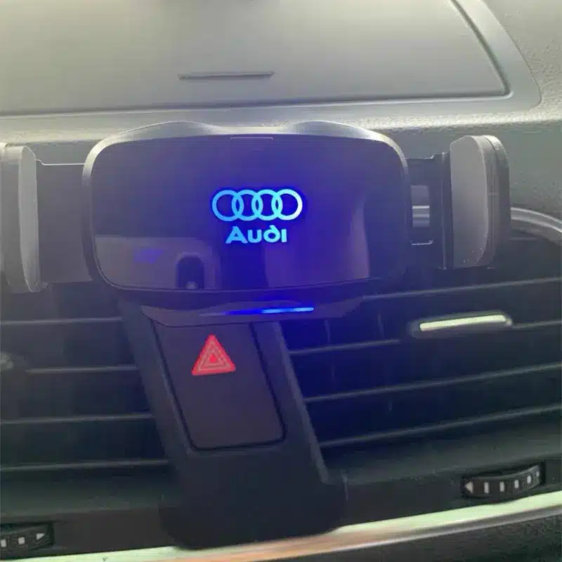 Audi Phone Holder-Auto-Clamp LED Air Vent Car Mount 4 Audi silver phone holder with LED four ring logo illuminated