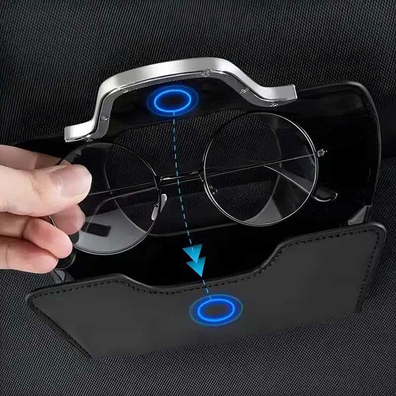 Audi Sunglass Holder - Magnetic Visor Clip with Audi Logo 5 Audi sunglass holder open magnetic snap showing soft inner lining