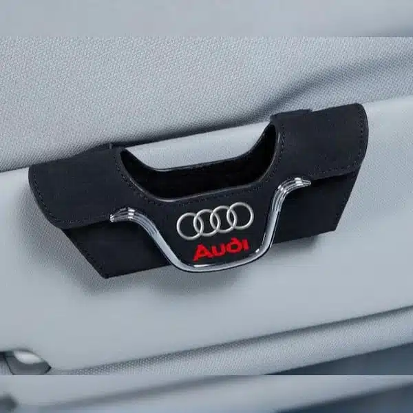 Audi Sunglass Holder - Magnetic Visor Clip with Audi Logo 1 Audi sunglass holder black leather magnetic visor clip with four ring logo