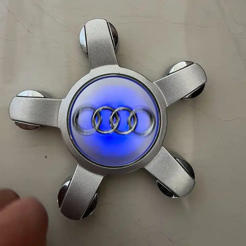 LED Floating Center Caps for Audi A4 A5 A6 A7 A8 Q3 Q5 Q7 Q8 TT 2 Audi floating wheel center cap glowing blue LED close up detail